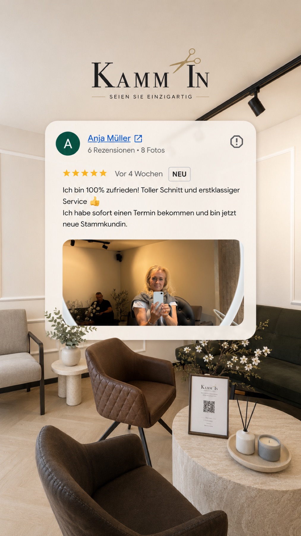 Stilvolle Lounge im Salon mit Kundenbewertung